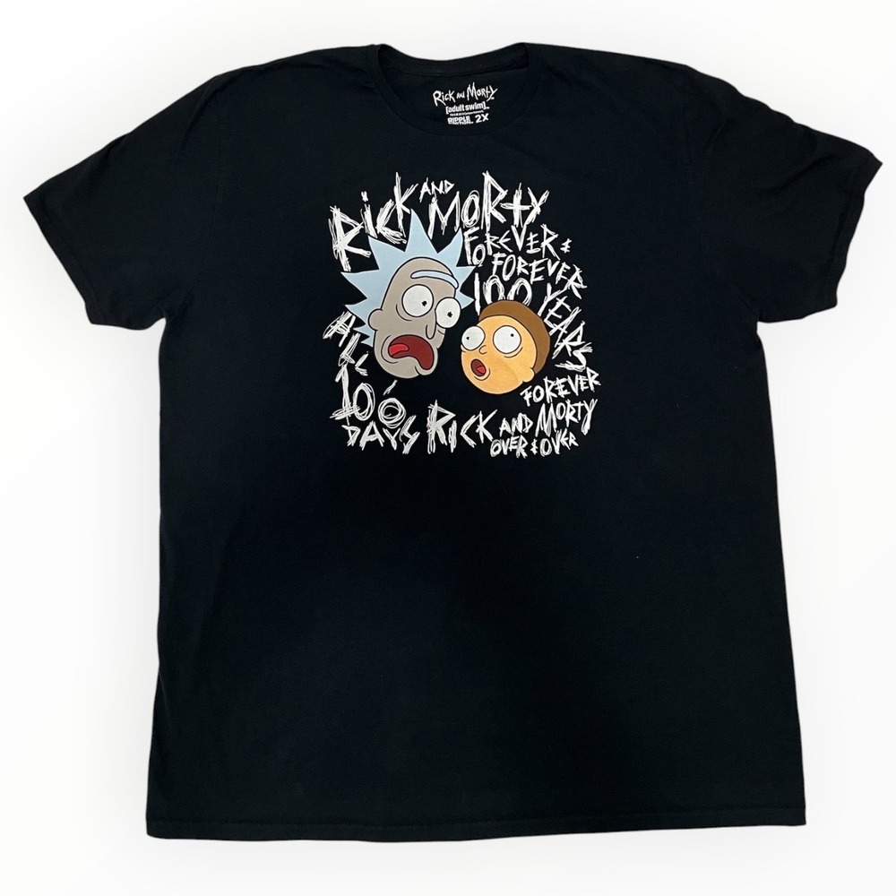 Rick and Morty Forever 100 Years Black Graphic T-Shirt Adult 2X Ripple Junction